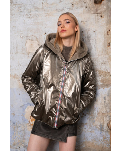 Short reversible quilted waterproof jacket - Laura Jo - Bronze