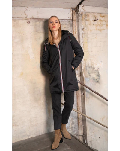 Long fur-lined raincoat with drawstring - Laura Jo - Black