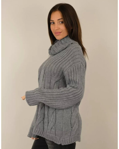 Pull Capucine Col Roulé - Élégance Italienne - Gris - Taille unique