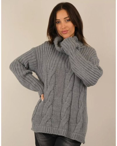 Pull Capucine Col Roulé - Élégance Italienne - Gris - Taille unique