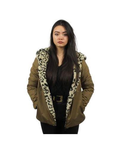 Laura Jo - Short Reversible Waterproof Parka - Camel / Leopard