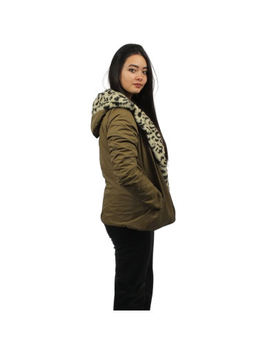 Laura Jo - Short Reversible Waterproof Parka - Camel / Leopard