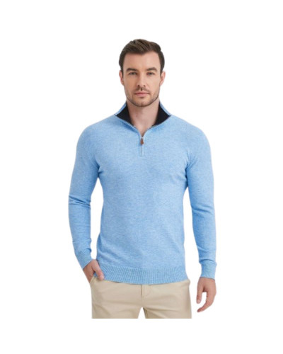 Trucker collar sweater with cashmere touch - Yves Enzo - Blue