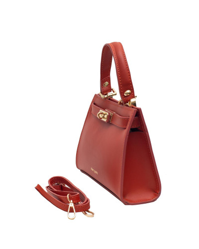 Cherry Paris Suede Leather Handbag - Rust