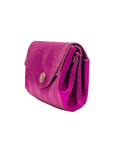 Cherry Paris Suede Leather Coin Purse - Fuchsia