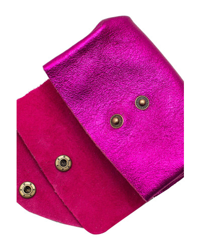 Cherry Paris Suede Leather Coin Purse - Fuchsia