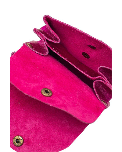 Cherry Paris Suede Leather Coin Purse - Fuchsia