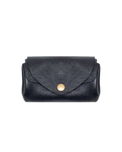 Cherry Paris Suede Leather Coin Purse - Black