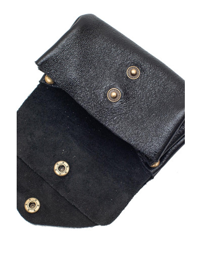 Cherry Paris Suede Leather Coin Purse - Black