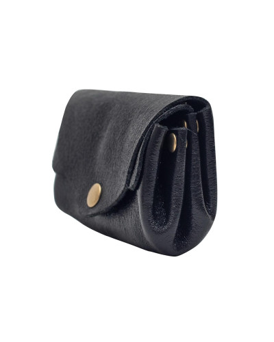 Cherry Paris Suede Leather Coin Purse - Black