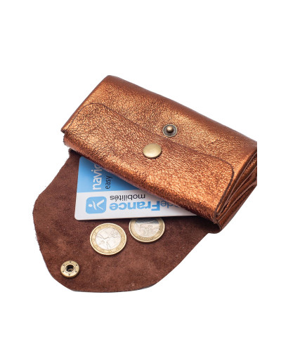 Cherry Paris Suede Leather Coin Purse - Bronze