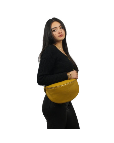 Sac banane 100% cuir de vachette By Laur - Moutarde