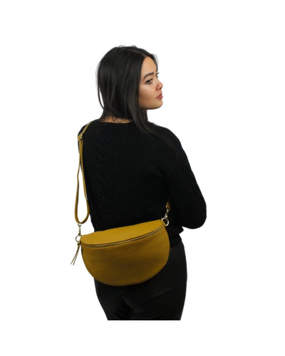 Sac banane 100% cuir de vachette By Laur - Moutarde