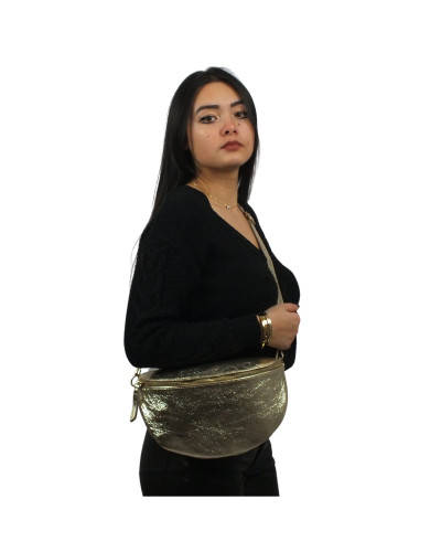 Waist bag 100% cow leather By Laur - Metallic gold