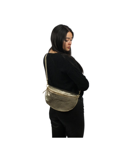 Waist bag 100% cow leather By Laur - Metallic gold