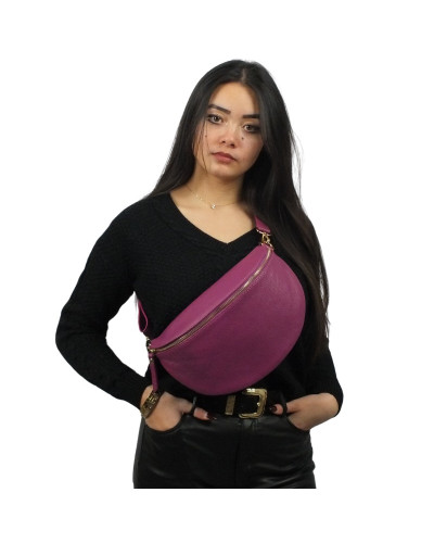 Waist bag 100% cow leather By Laur - Plum