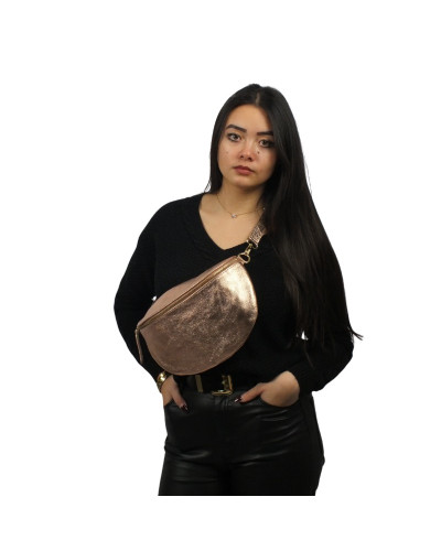 Waist bag 100% cow leather By Laur - Metallic pink