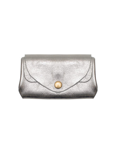 Cherry Paris Suede Leather Coin Purse - Silver