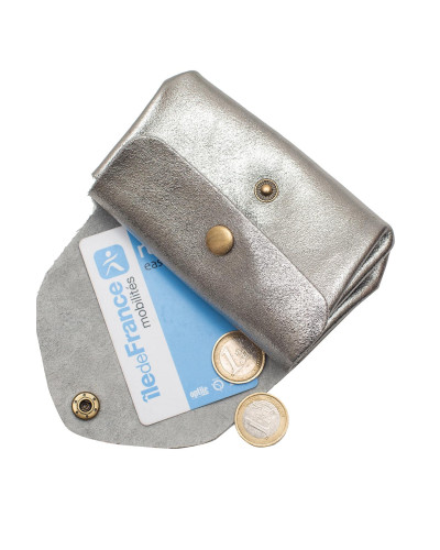 Cherry Paris Suede Leather Coin Purse - Silver