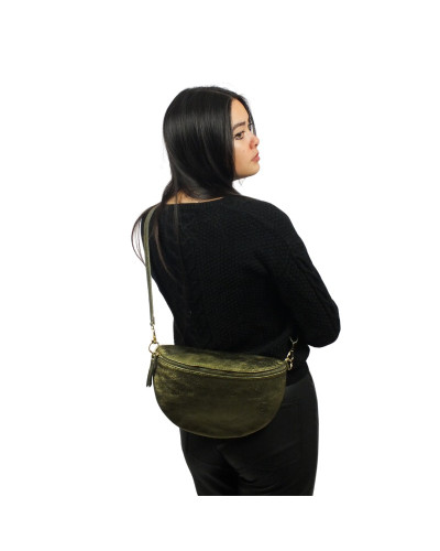 Waist bag 100% cow leather By Laur - Metallic green