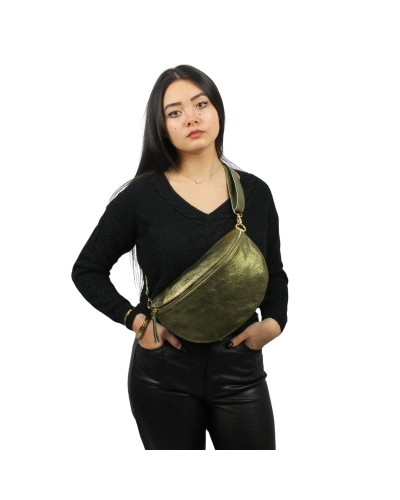 Waist bag 100% cow leather By Laur - Metallic green