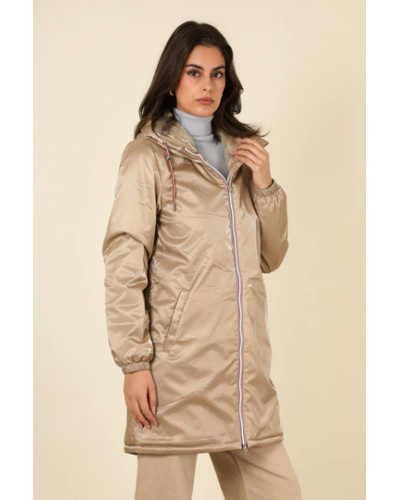 Long fur-lined raincoat with drawstring - Laura Jo - Sand