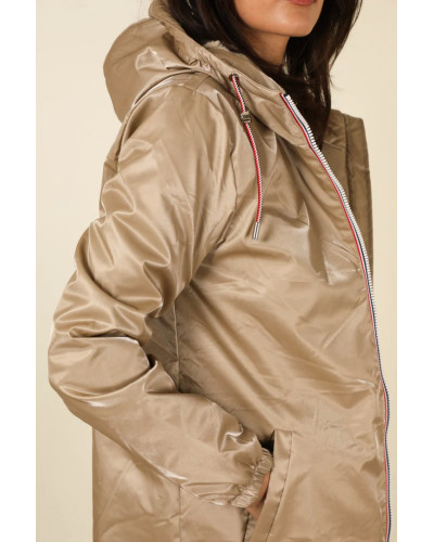 Long fur-lined raincoat with drawstring - Laura Jo - Sand