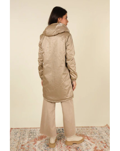 Long fur-lined raincoat with drawstring - Laura Jo - Sand