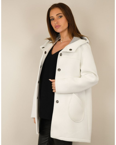 Capucine - Buttoned Coat with Hood - White