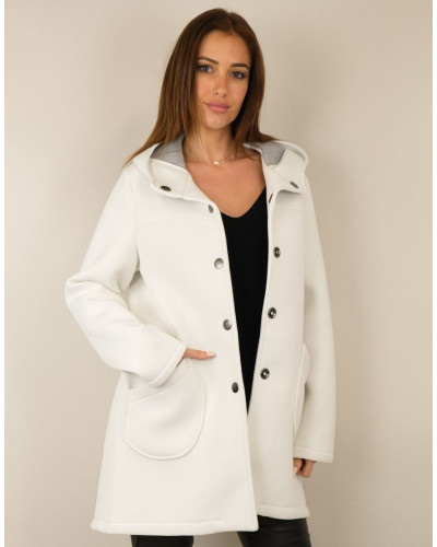 Capucine - Buttoned Coat with Hood - White