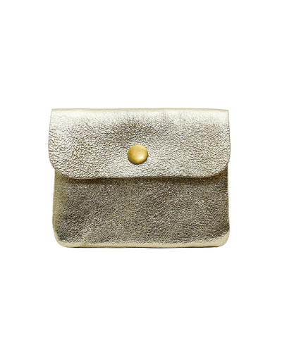 Cherry Paris Suede Leather Coin Purse - Golden