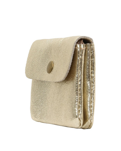 Cherry Paris Suede Leather Coin Purse - Golden