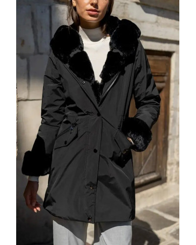 Laura Jo - Faux Fur Lined Coat - Black