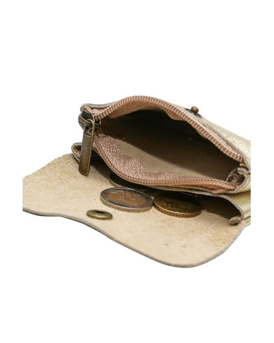 Cherry Paris Suede Leather Coin Purse - Golden