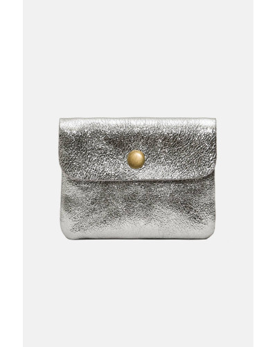 Cherry Paris Suede Leather Coin Purse - Silver