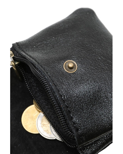 Cherry Paris Suede Leather Coin Purse - Black