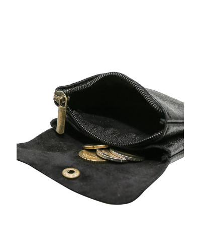 Cherry Paris Suede Leather Coin Purse - Black