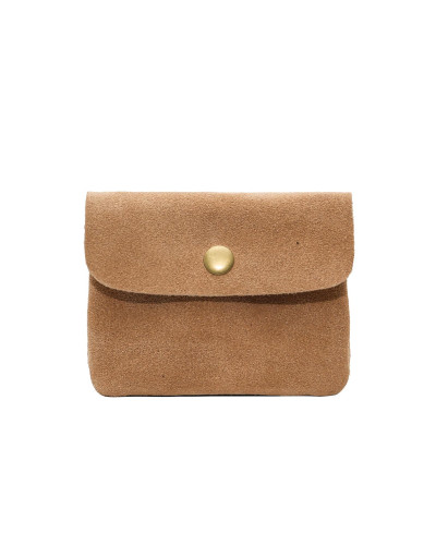 Cherry Paris Suede Cowhide Leather Coin Purse - Beige