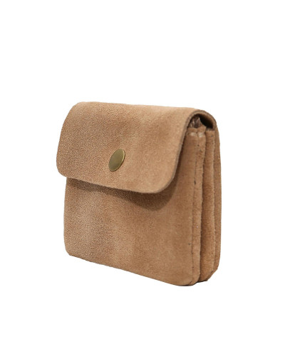 Cherry Paris Suede Cowhide Leather Coin Purse - Beige