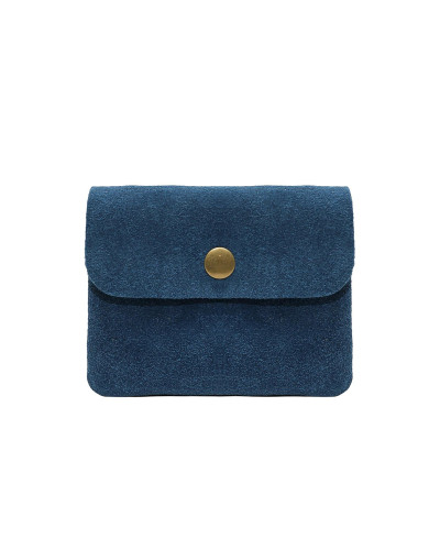 Cherry Paris Suede Cowhide Leather Coin Purse - Blue