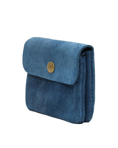 Cherry Paris Suede Cowhide Leather Coin Purse - Blue