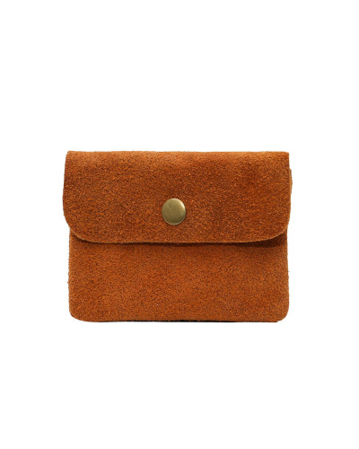 Cherry Paris Suede Cowhide Leather Coin Purse - Camel