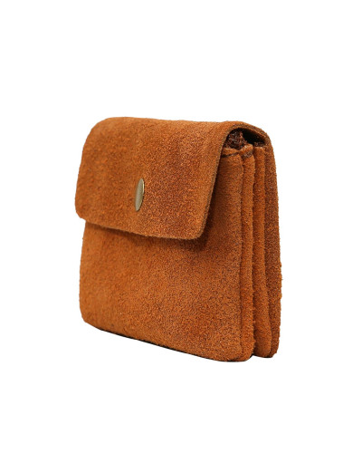 Cherry Paris Suede Cowhide Leather Coin Purse - Camel