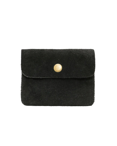 Cherry Paris Suede Cowhide Leather Coin Purse - Black