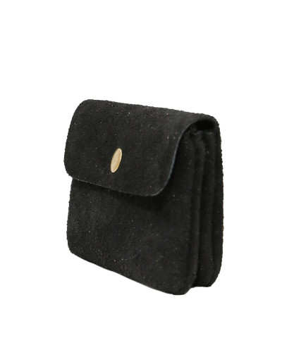 Cherry Paris Suede Cowhide Leather Coin Purse - Black