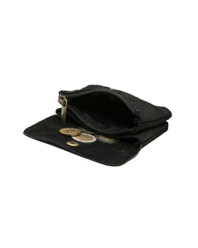 Cherry Paris Suede Cowhide Leather Coin Purse - Black