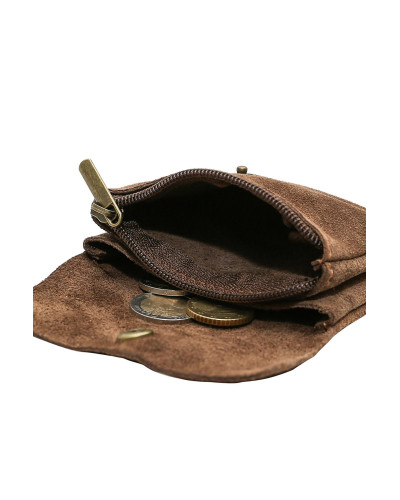 Cherry Paris Suede Cowhide Leather Coin Purse - Taupe