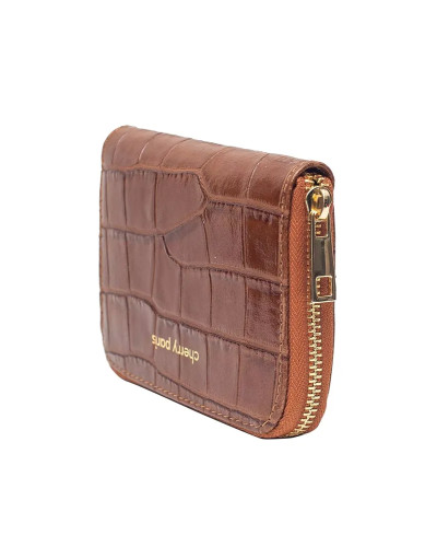 Cherry Paris Crocodile Print Leather Coin Purse - Camel