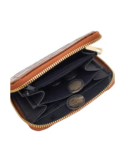 Cherry Paris Crocodile Print Leather Coin Purse - Camel