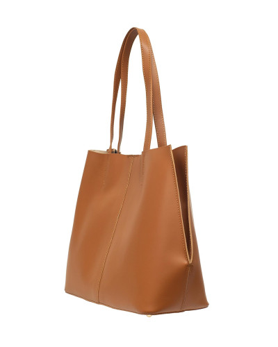 Cherry Paris Smooth Cowhide Leather Tote Bag - Camel